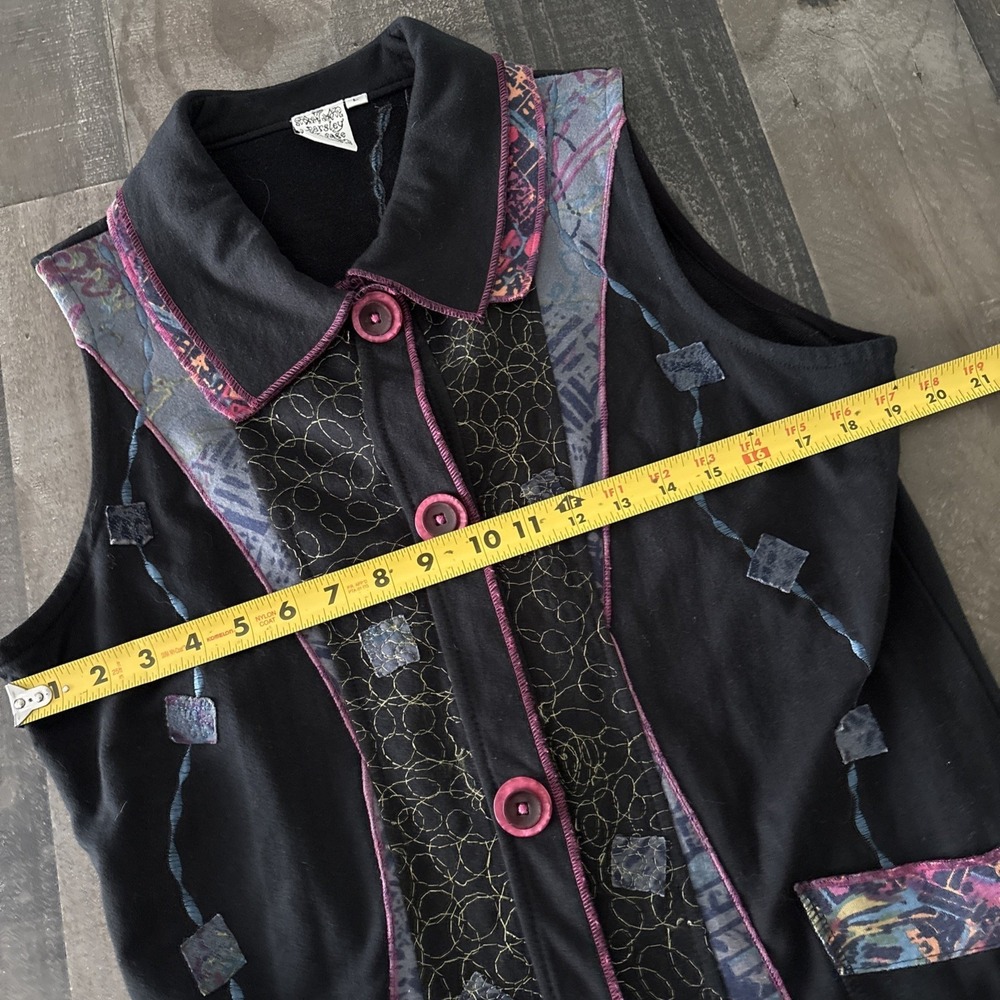 Parsley & Sage Vest Size Large Black Multi Patchwork artsy boho art to wear - Picture 8 of 9